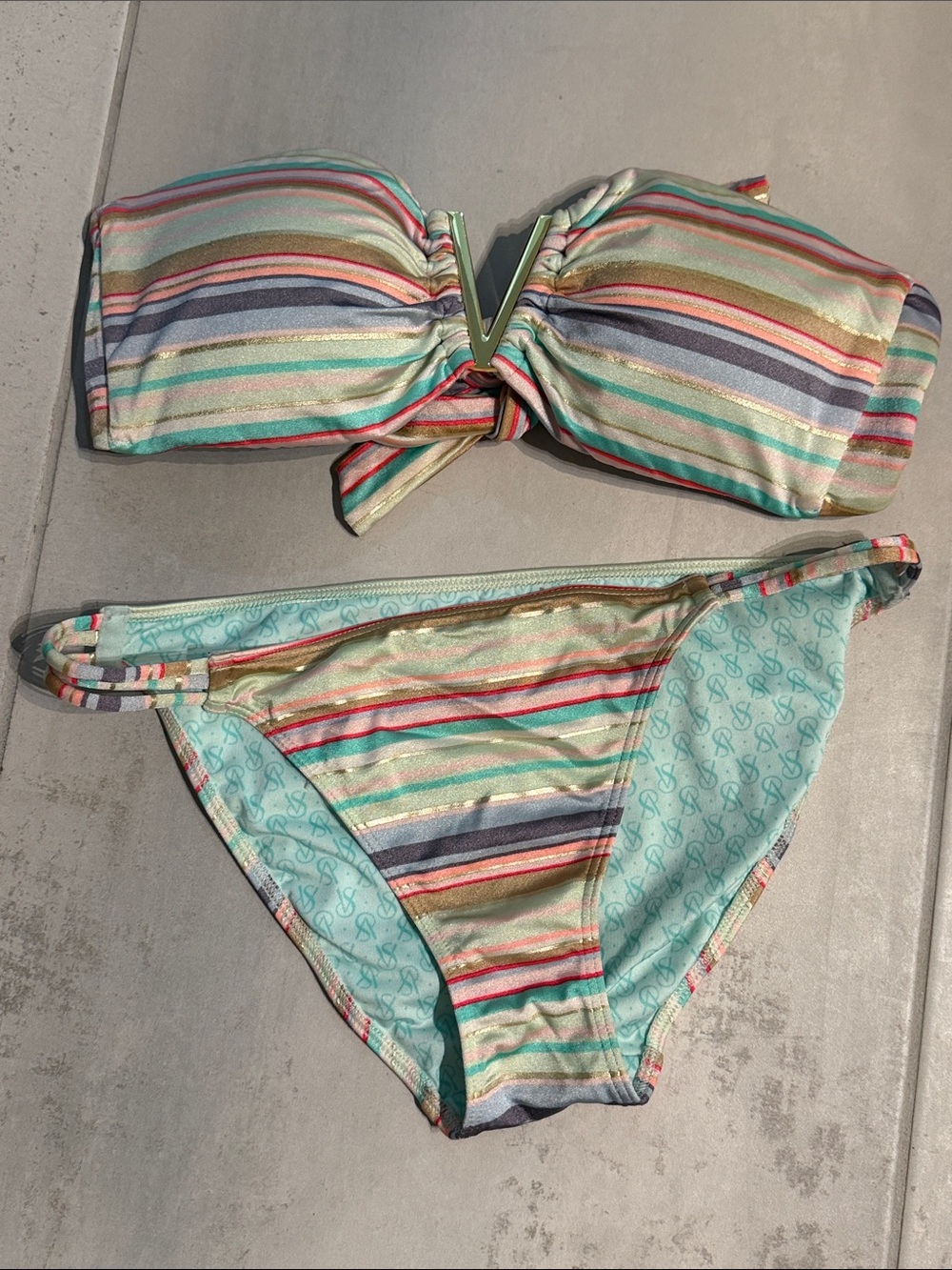 Victoria's Secret Multicolor Striped Bandeau Bikini Size Medium